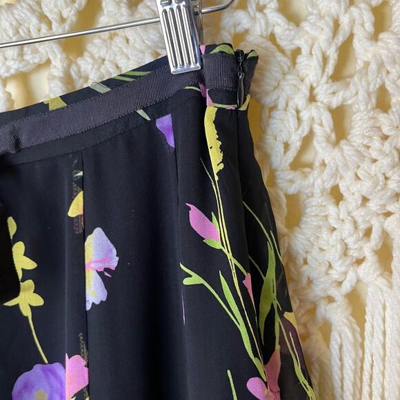 Vintage 90s Y2K A-Line Mini Skirt 100% Silk Black Spring Floral A-line 10 - Picture 6 of 8